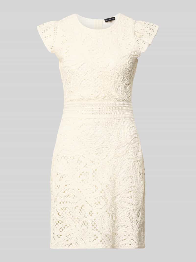 Emporio Armani Damen Minikleid Aus Häkelspitze Mit Rundhalsausschnitt In Offwhite Größe Größe 42
