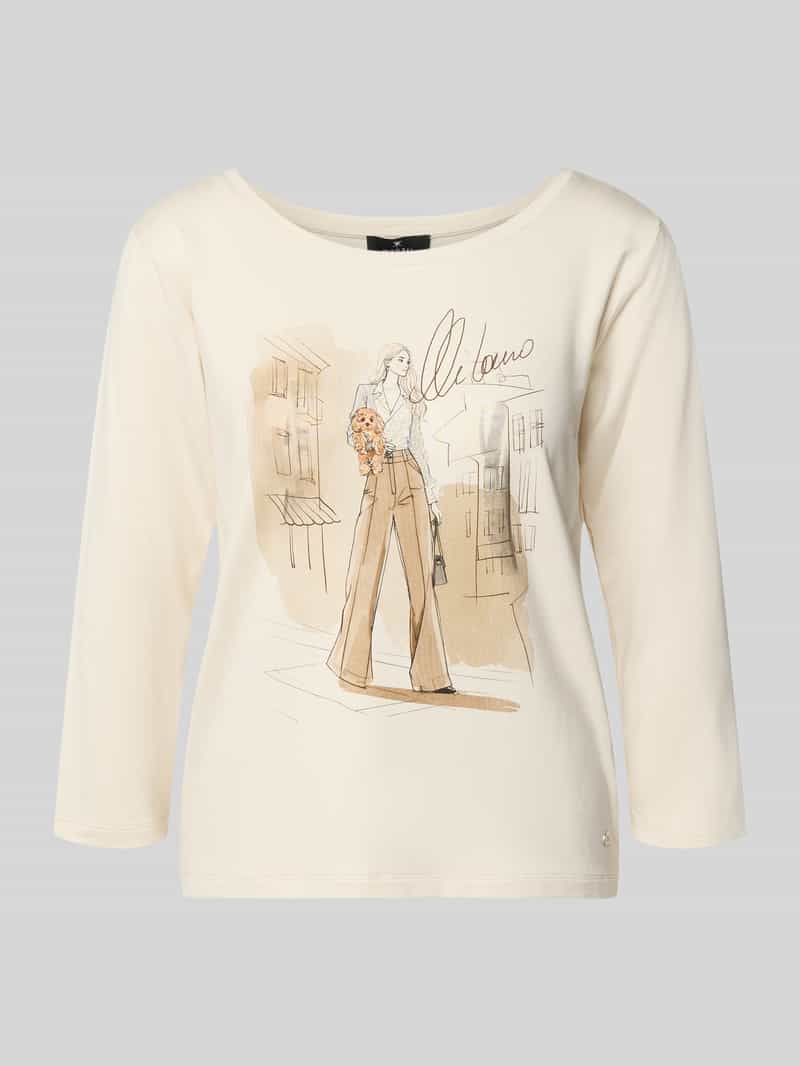 Monari Regular fit t-shirt van elastische viscosemix met motiefprint
