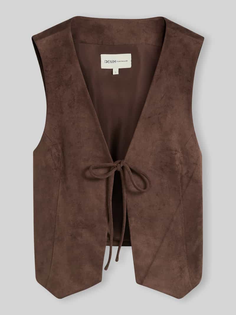 Tom Tailor Denim - Slim fit vest in suède-look - Maat M - cool dark brown