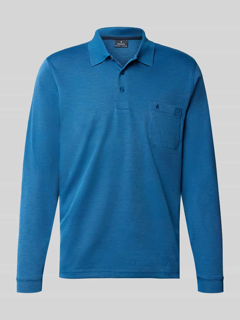Ragman Softknit Polo Longsleeve Uni Breast Pocket Blauw Melange / male