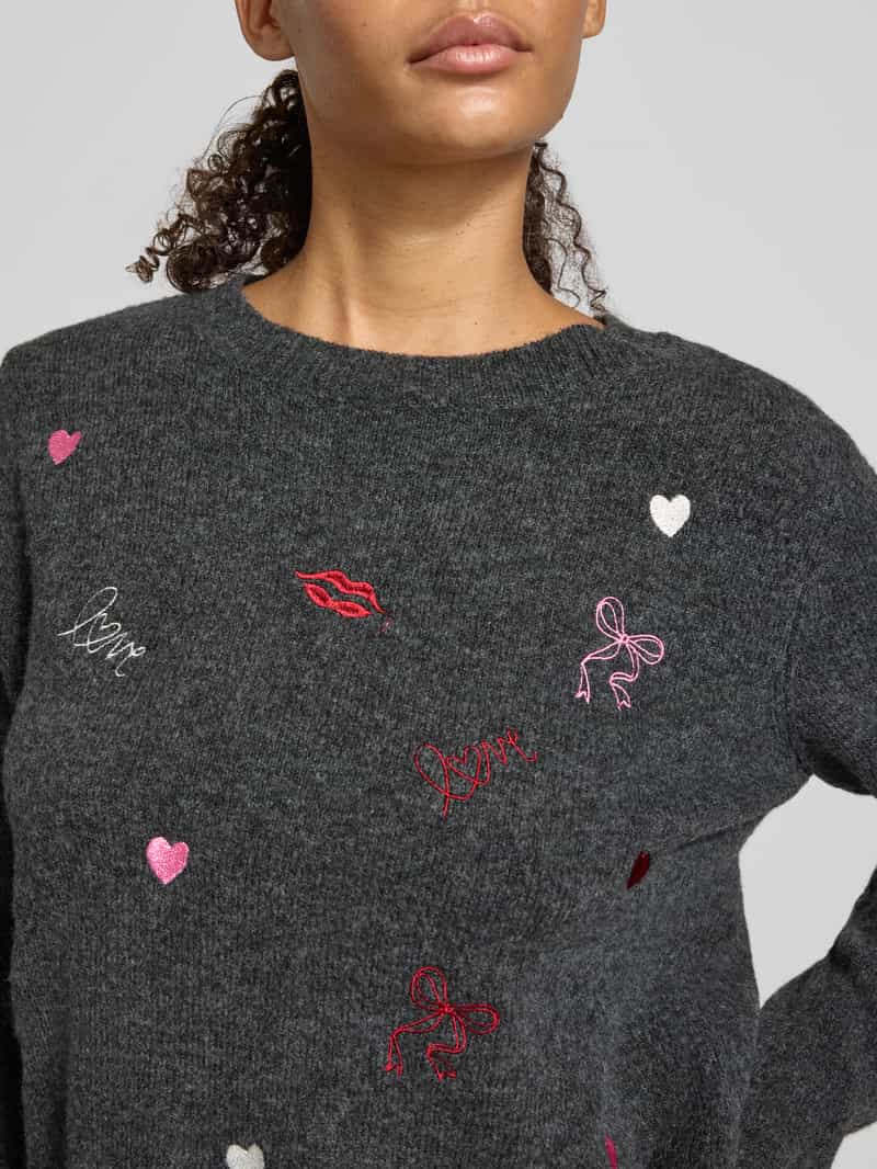 Only Regular fit pullover met wol model 'SHINE' grijs/roze/rood, foto 4