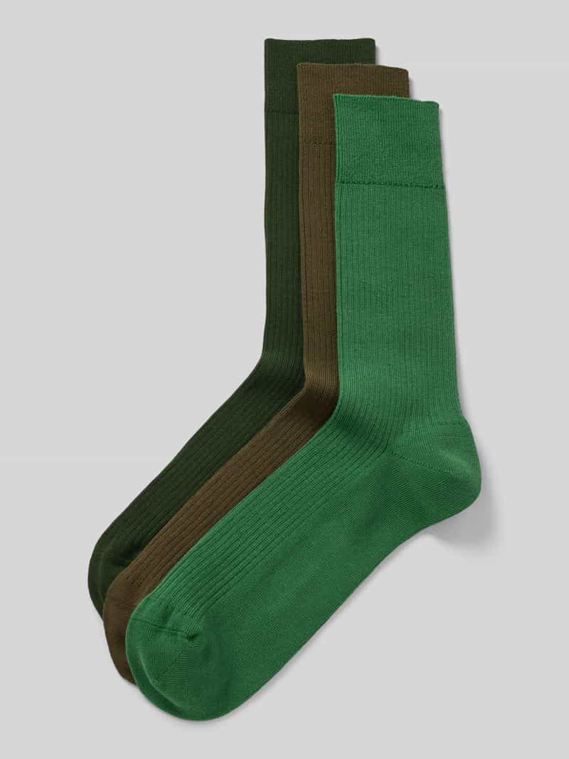 Sokken met structuurmotief in een set van 3 paar, model 'Ribbed Greenery'