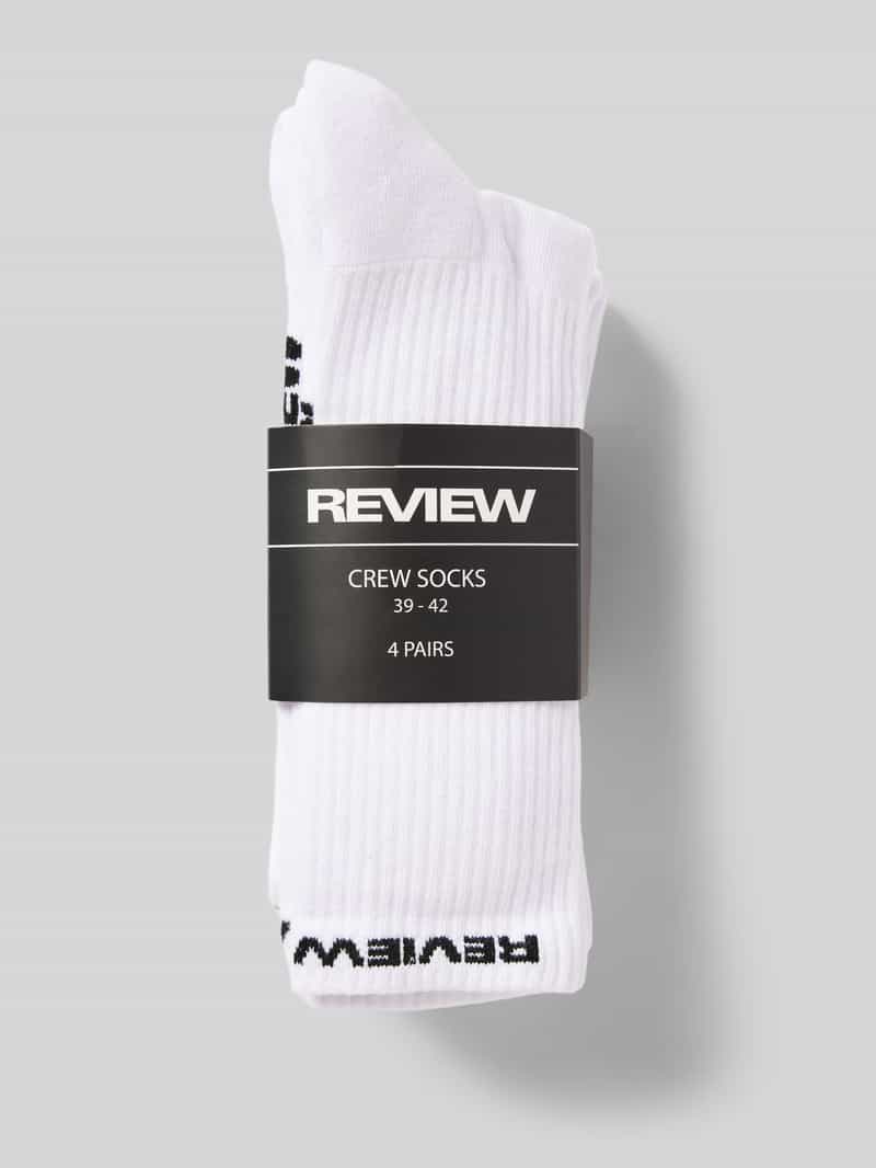 REVIEW Sokken met labelprint in een set van 4 paar