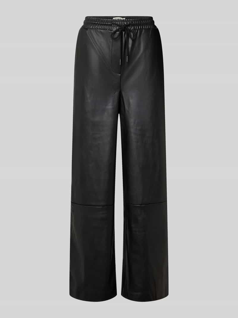 Ichi Wide fit stoffen broek in leerlook model 'Zoma'