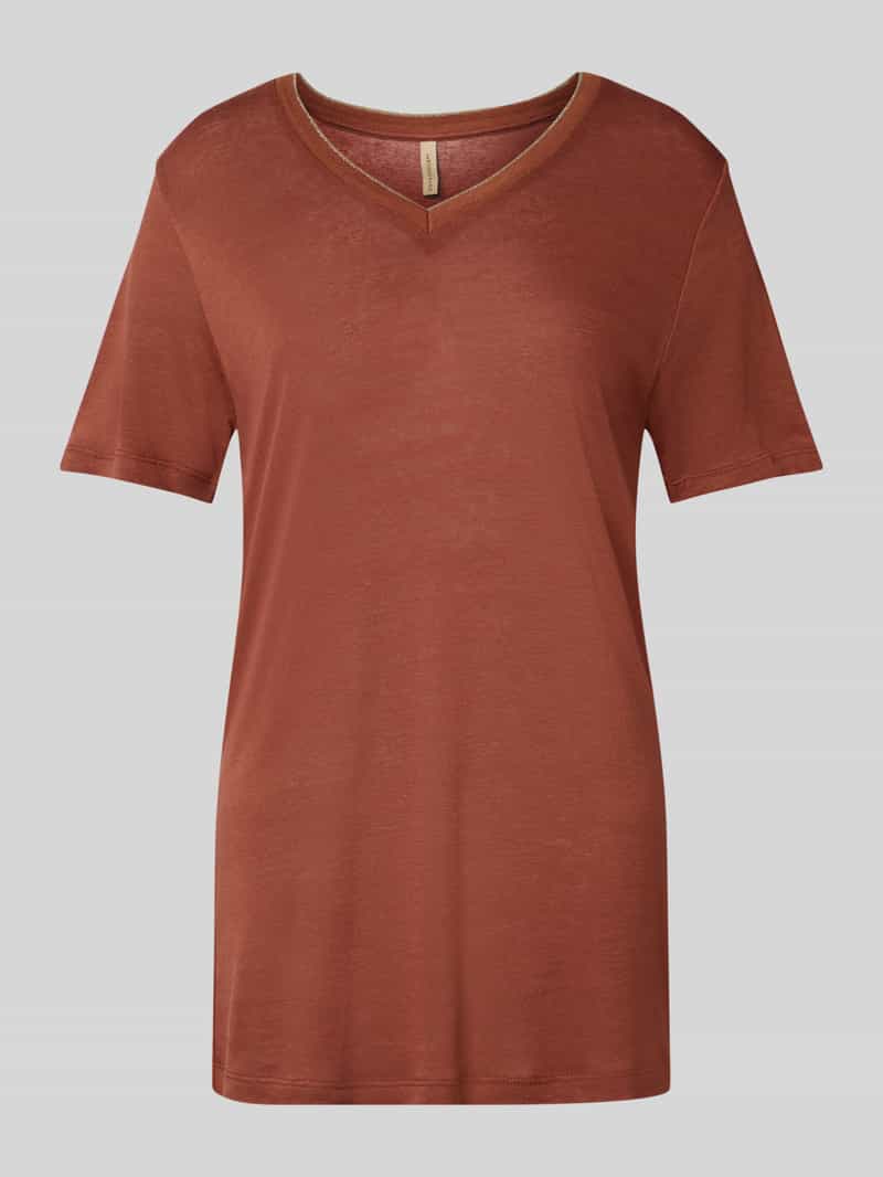 Soyaconcept T-shirt met geribde V-hals model 'EMEL'
