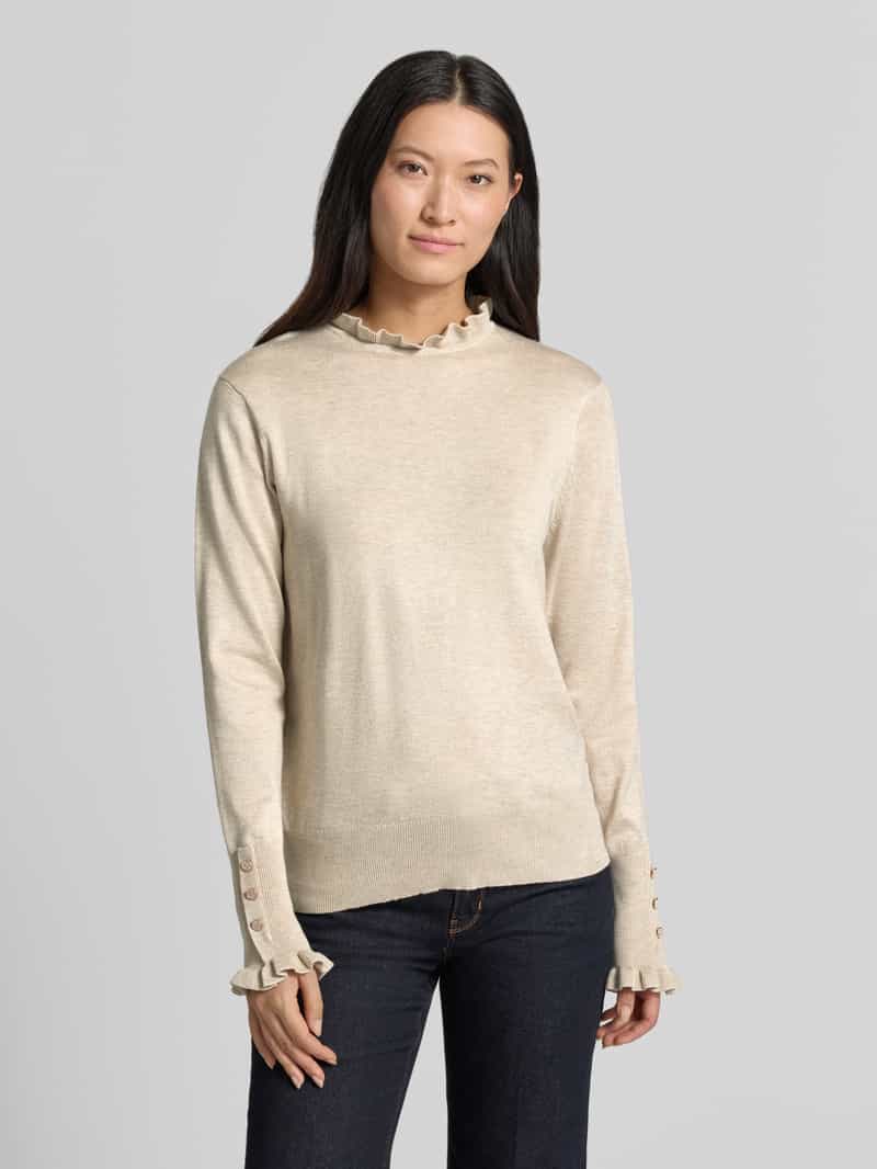 FREE/QUENT Gebreide pullover met opstaande kraag en ruches model 'Katie' beige, foto 3