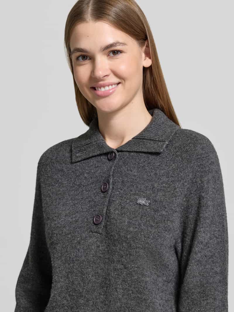 Lacoste Regular fit pullover van pure wol antraciet, foto 4