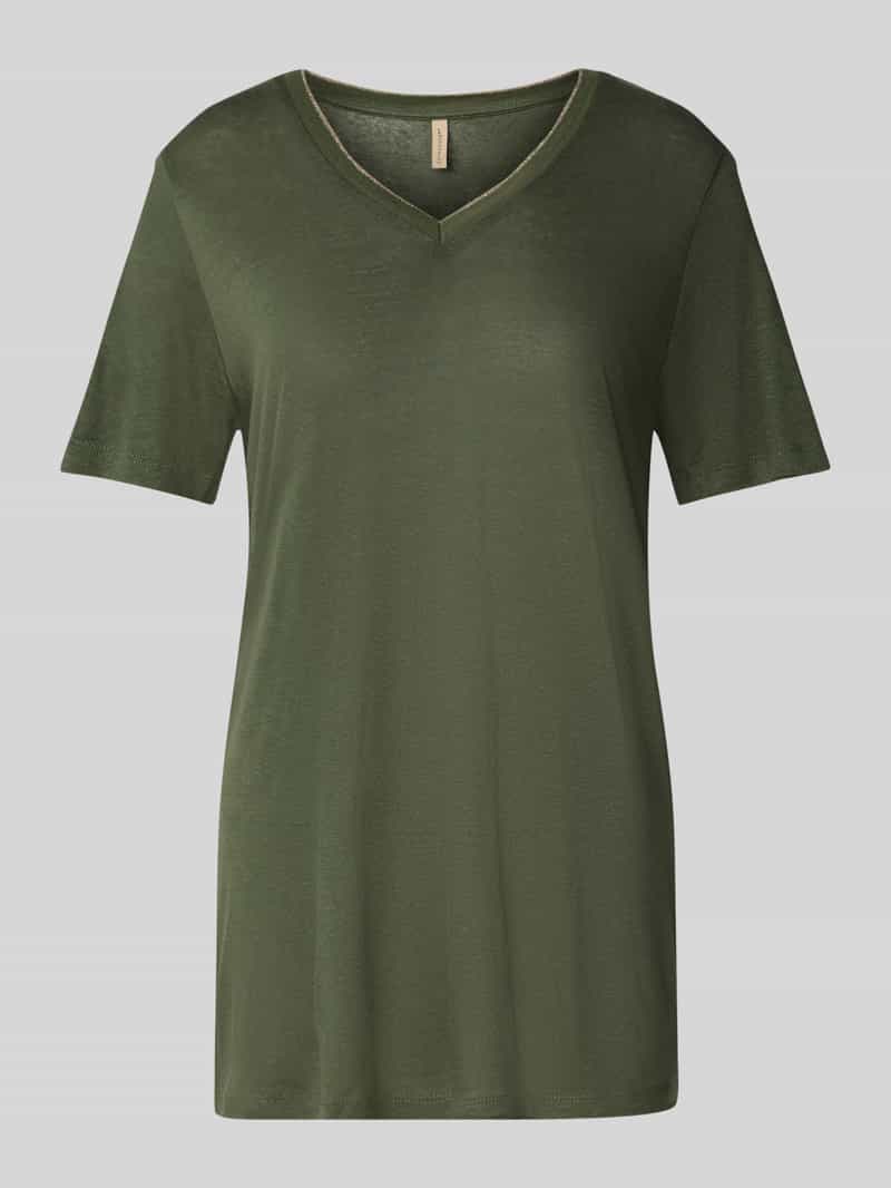 Soyaconcept T-shirt met geribde V-hals model 'EMEL'