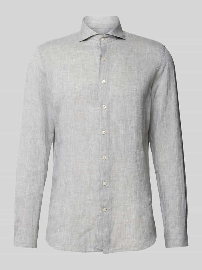 Profuomo Slim fit linnen overhemd met haaikraag