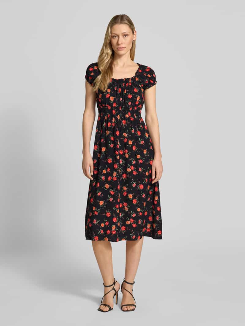 Apricot midi-jurk van viscose met vierkante hals zwart, foto 3