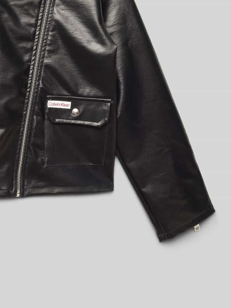 Calvin Klein Jeans Bikerjack in leerlook met klepzakken