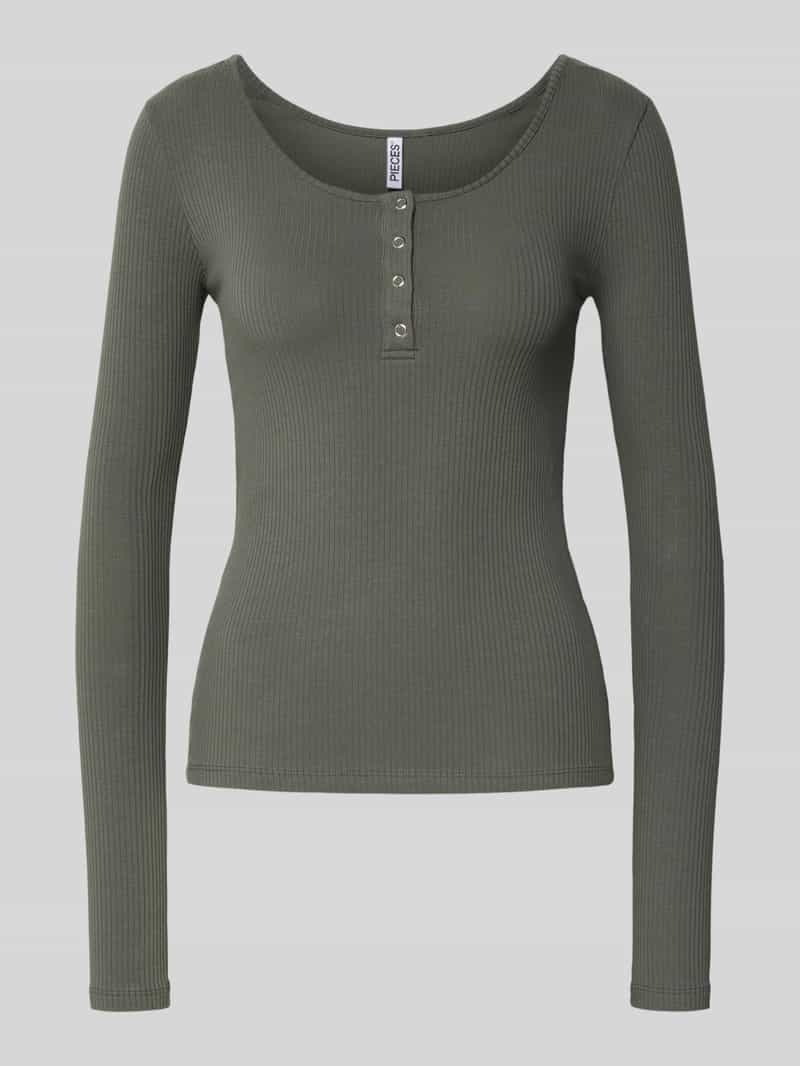 Pieces Slim fit shirt met lange mouwen van katoenmix model 'KITTE'