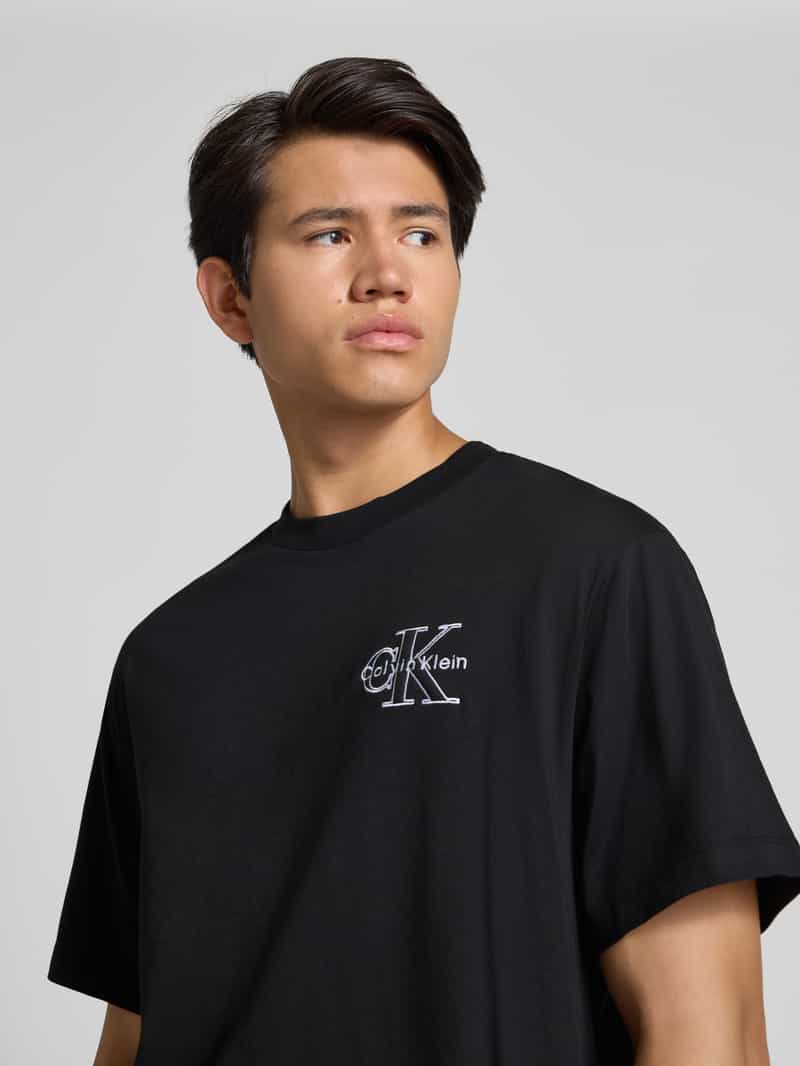 Calvin Klein Jeans Regular fit T-shirt met logostitching model 'Micro'