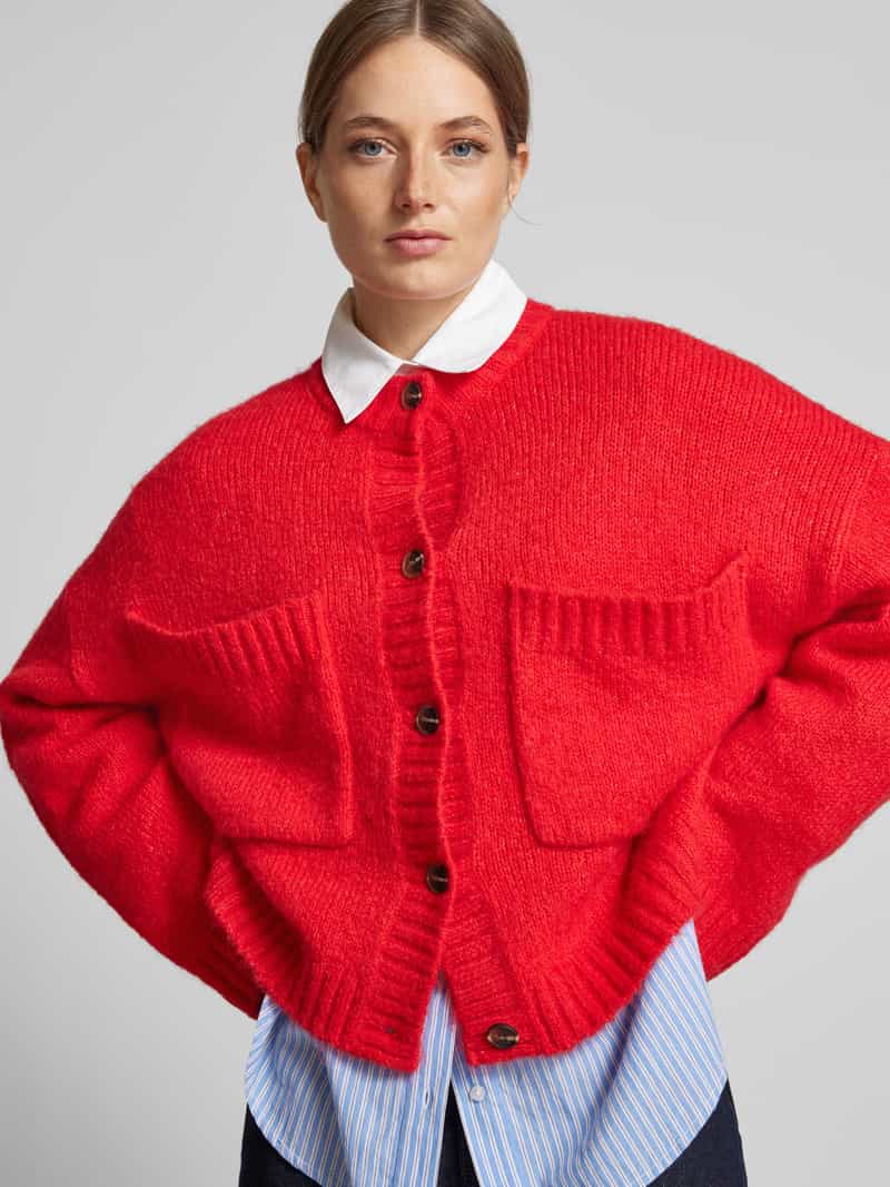 Jake*s Casual Oversized gebreid jack met wol en knoopsluiting