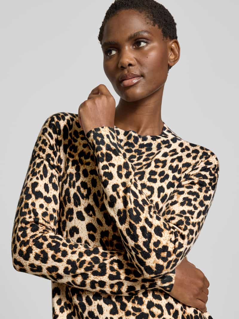 Christian Berg Woman Knielange gebreide jurk van viscose in luipaardlook