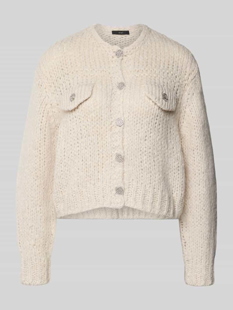 Oui Gebreid jack met ronde hals en knoopsluiting