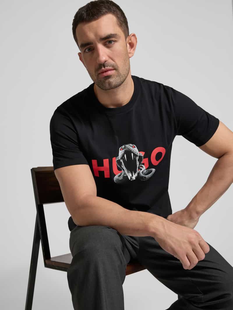 HUGO T-shirt met labelprint model 'Deyladec'