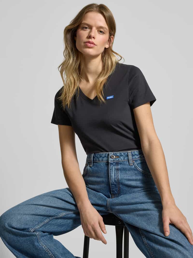 Hugo Blue T-shirt met labelstitching