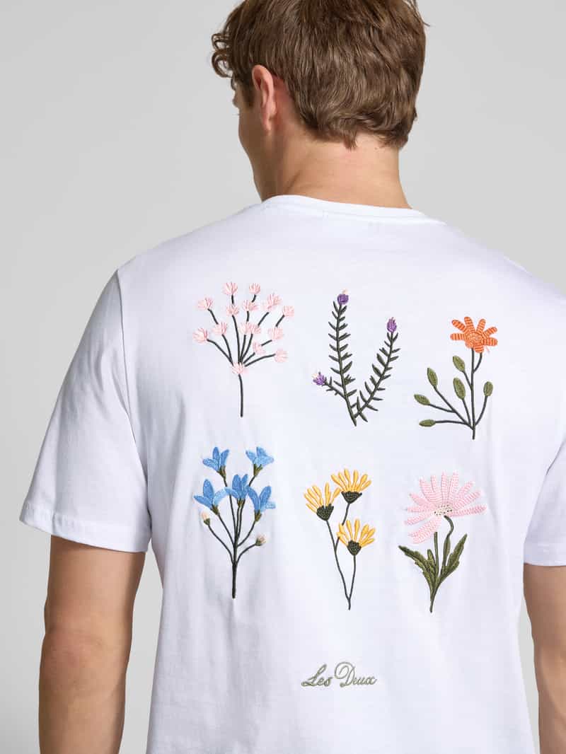 Les Deux T-shirt met bloemenstitchings model 'Wild Flower'
