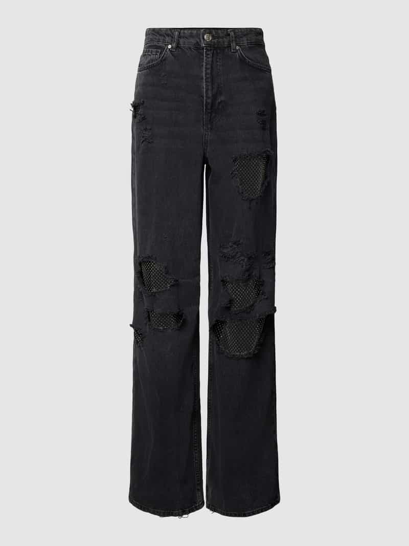 Review Baggy jeans in DESTROYED-look met strass