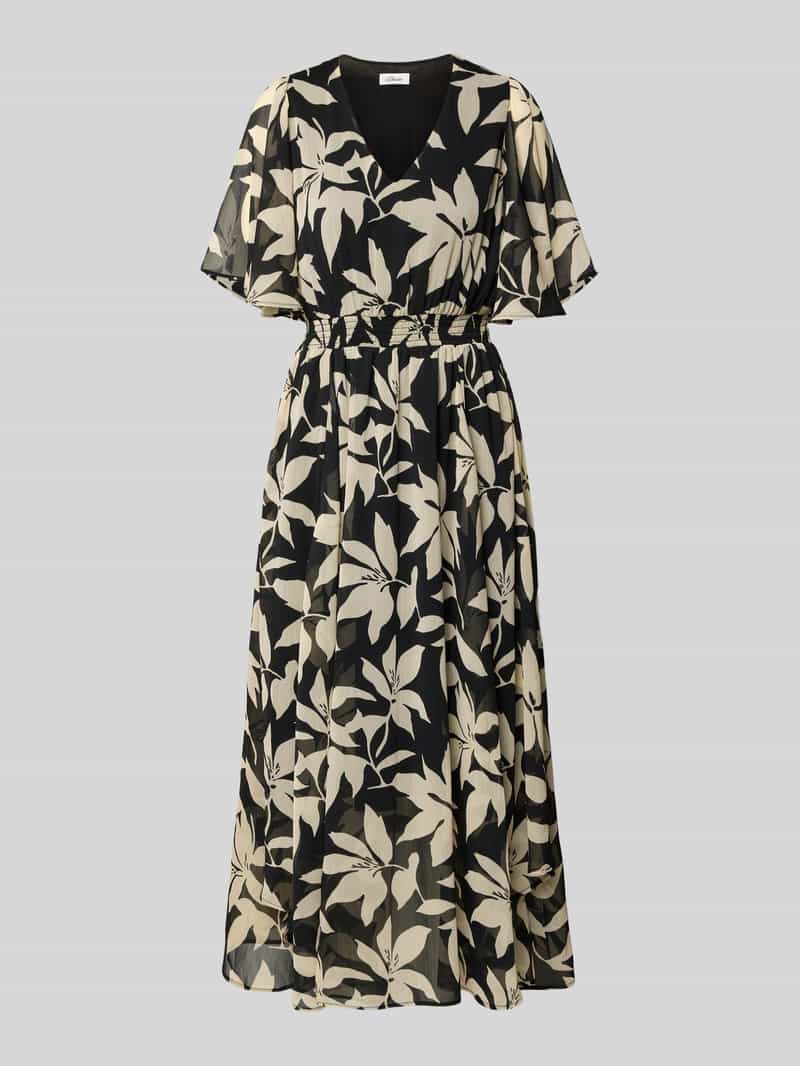 S.Oliver Getailleerde chiffonjurk met all-over motief zwart, foto 6