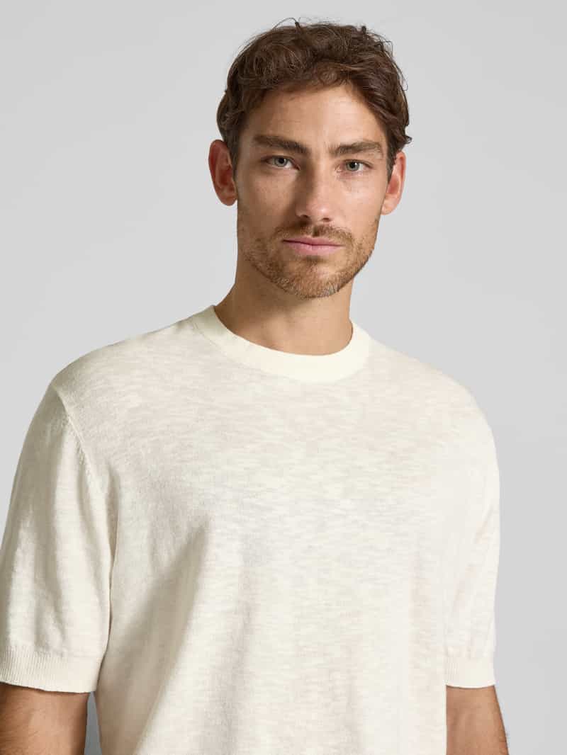 Selected Homme Regular fit gebreid shirt van een mix van katoen en linnen model 'BERG SUN'