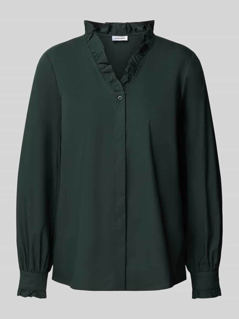 MORE & MORE Regular fit blouse met kraag met ruches en v-hals