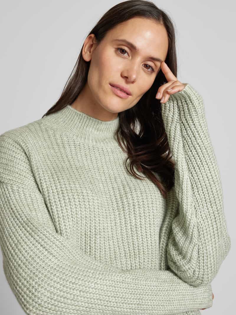 QS Gebreide pullover met opstaande kraag en wol