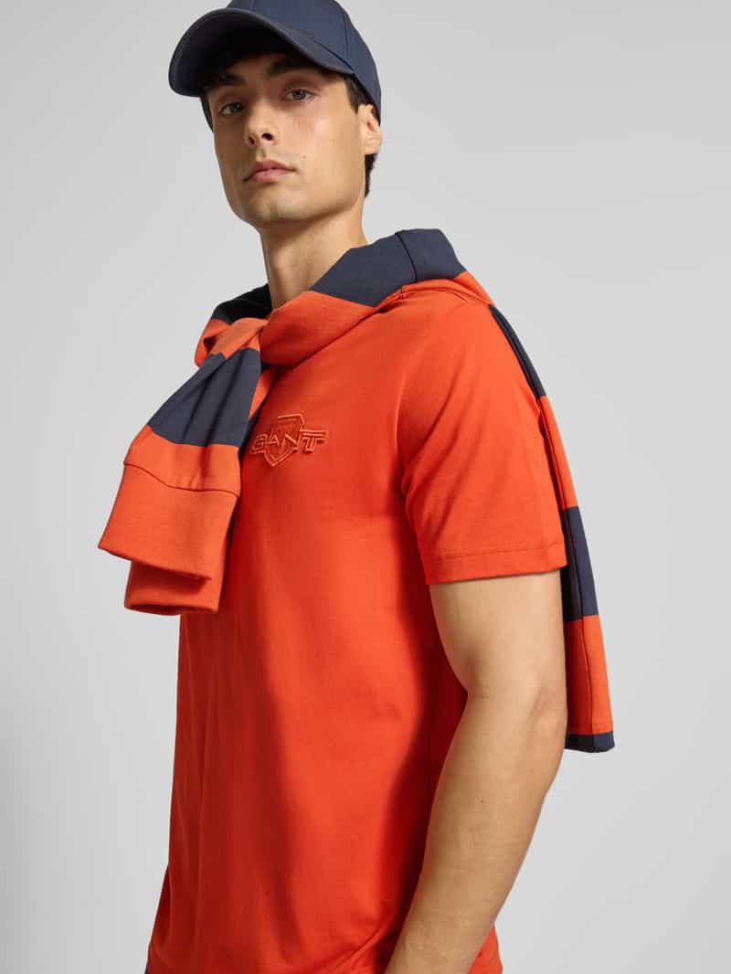Gant Regular fit T-shirt met labelstitching en ronde hals