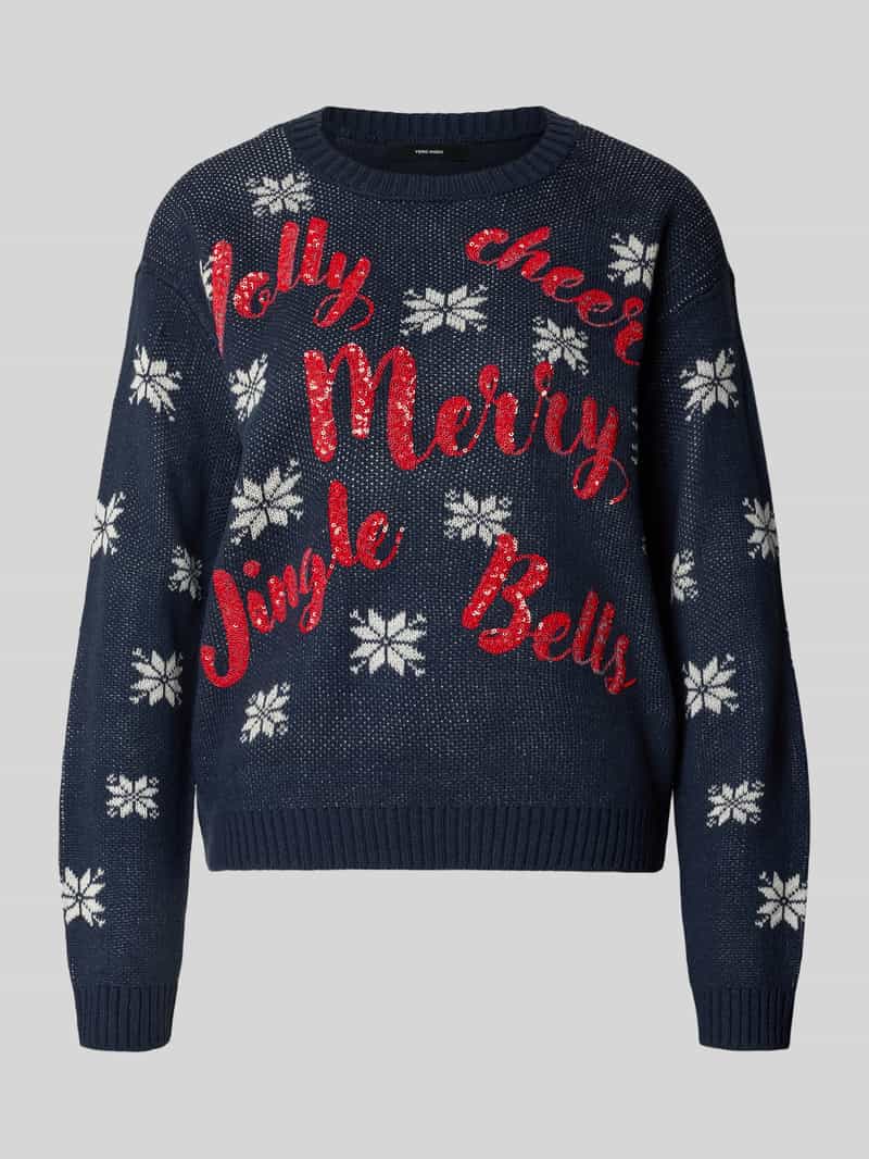 Vero Moda Regular fit pullover met pailletten-opschrift model 'VMJOLLY'
