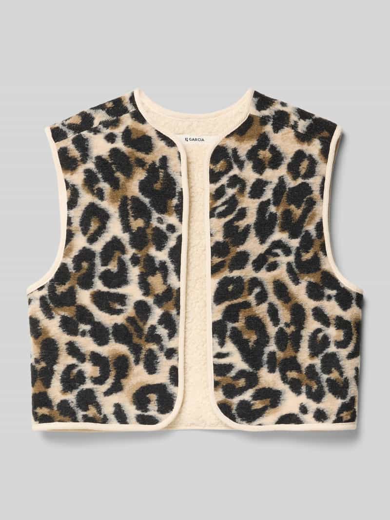 Garcia Regular fit gilet van teddybont met all-over dierenprint