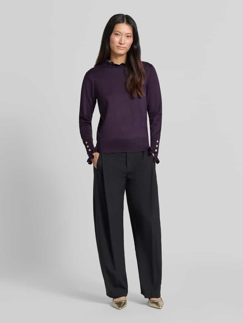FREE/QUENT Gebreide pullover met opstaande kraag en ruches model 'Katie' paars, foto 5