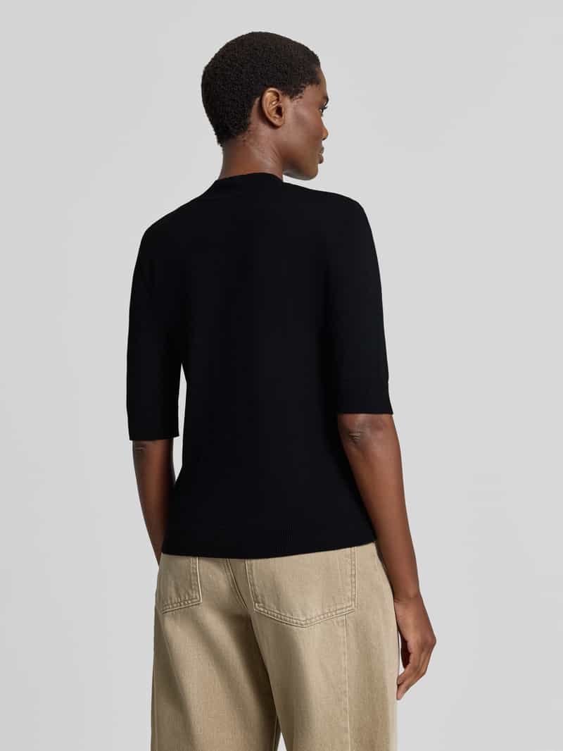 MORE & MORE Gebreid shirt van viscosemix met een geribde ronde hals