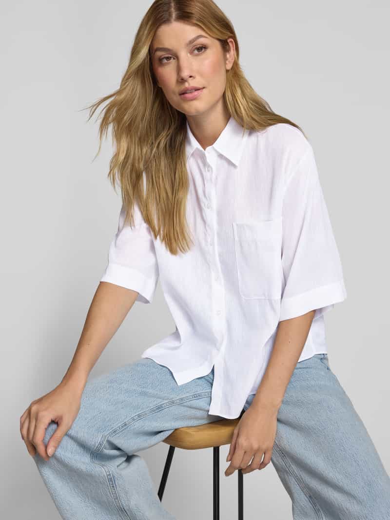 HUGO Relaxed fit linnen overhemdblouse met borstzak model 'Evona'