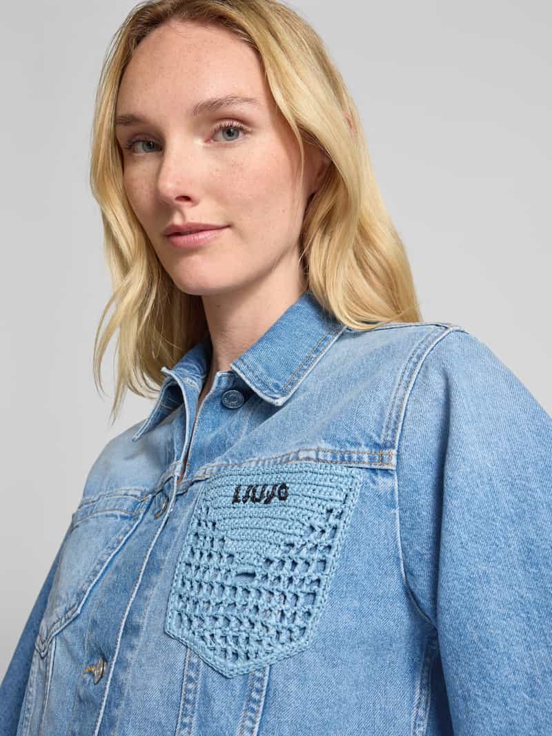 Liu Jo White Kort jeansjack met franjes en borstzakken