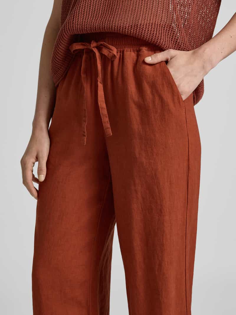 Soyaconcept Straight leg linnen broek met tunnelkoord model 'Ina'