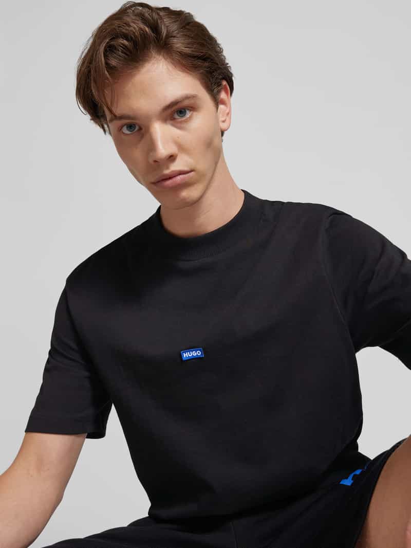 Hugo Blue T-shirt met labelstitching model 'Nieros'