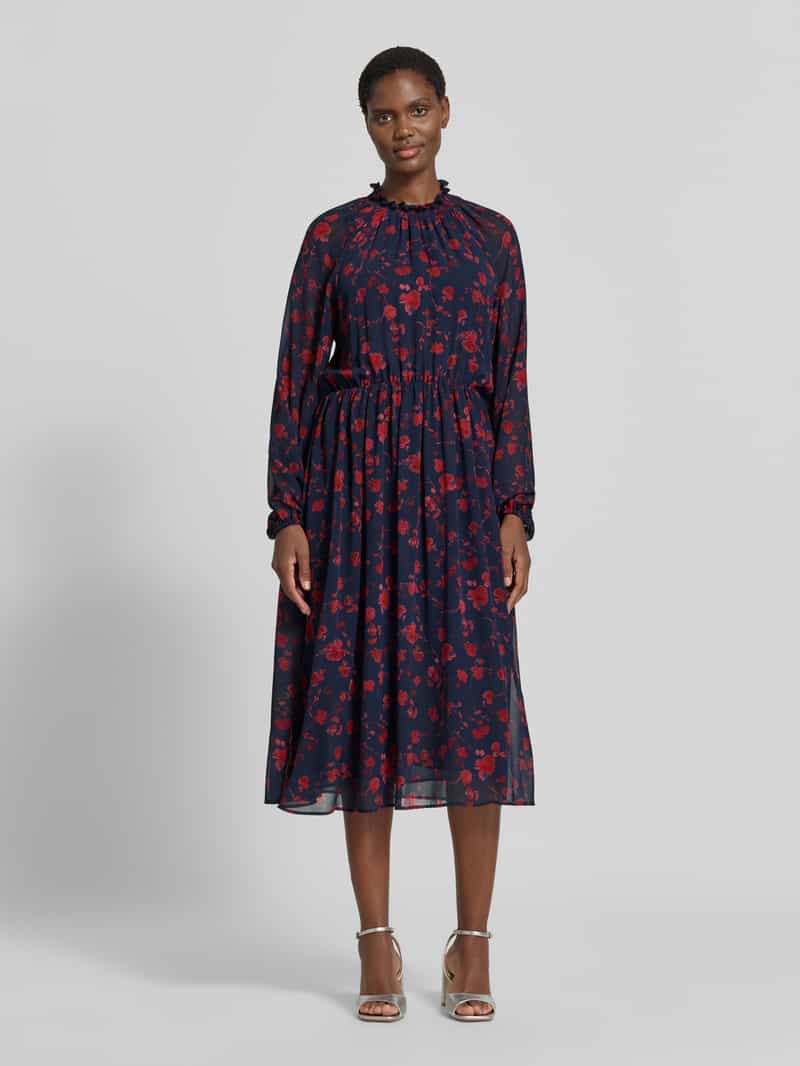 Christian Berg Woman Selection Midi-jurk met kraag met ruches en raglanmouwen