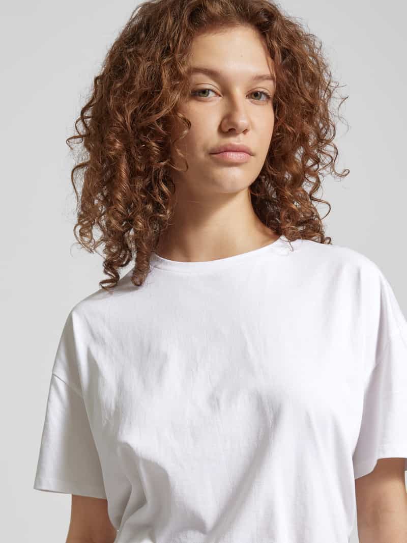 QS T-shirt met geribde ronde hals