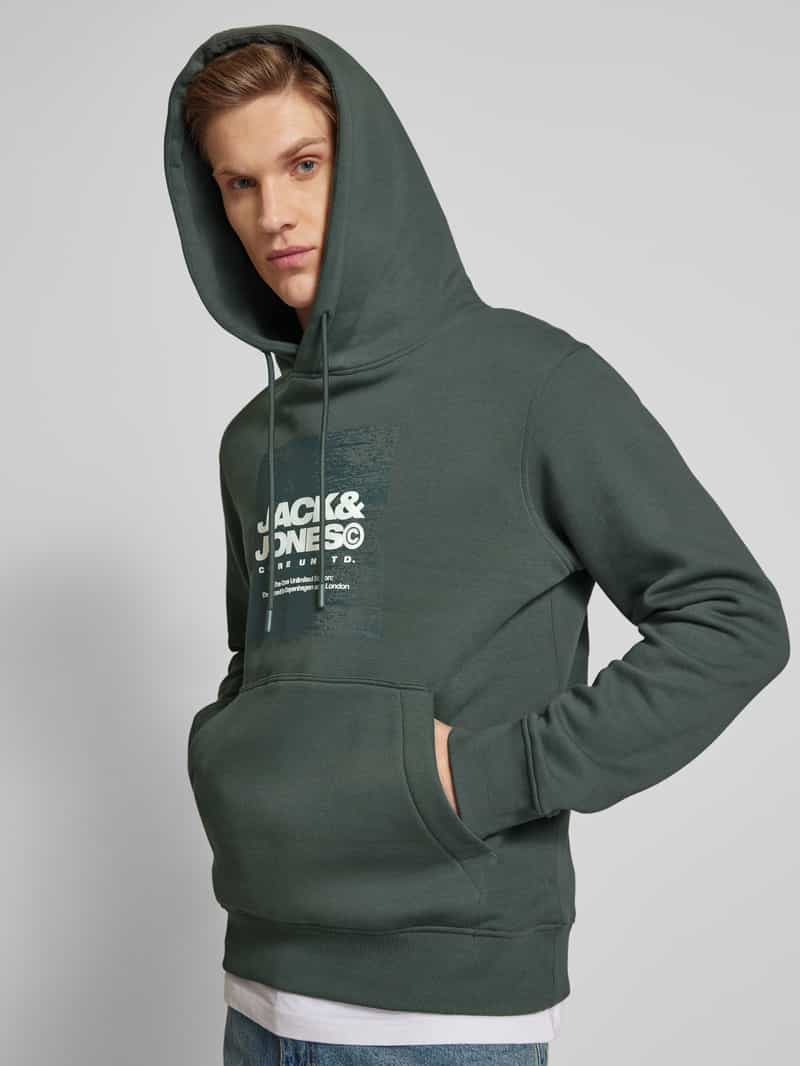 jack & jones Comfort fit hoodie van katoenmix met rubberen print model 'AERO'