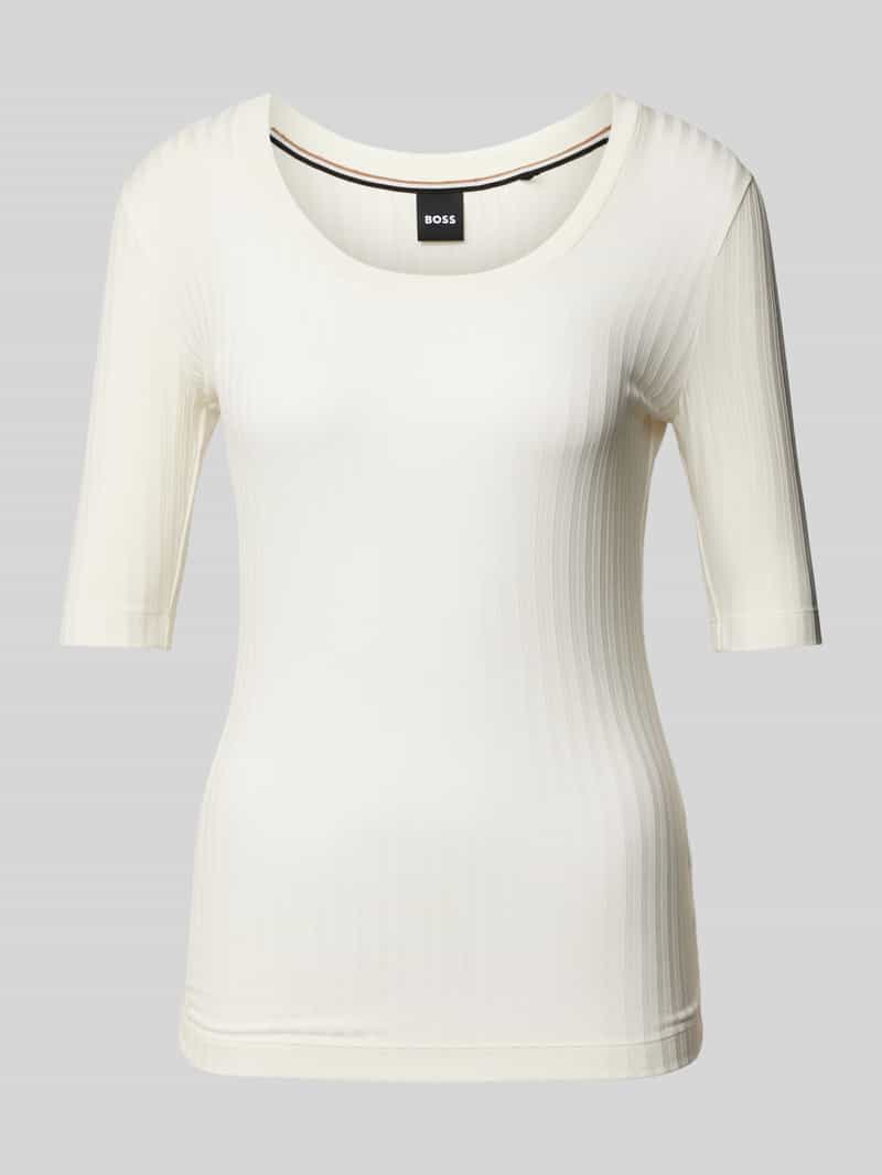 Boss T-shirt met geribde boothals