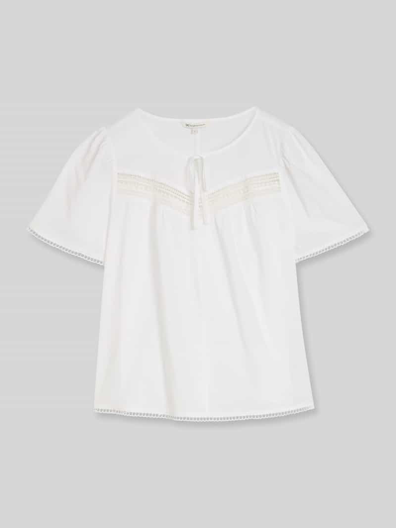 Tom Tailor Denim Regular Fit Bluse aus Baumwoll-Viskose-Mix mit Häkeldetails in Weiss, Größe M 2009475M