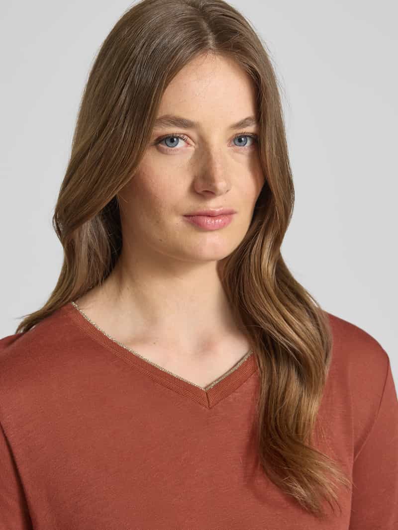 Soyaconcept T-shirt met geribde V-hals model 'EMEL'