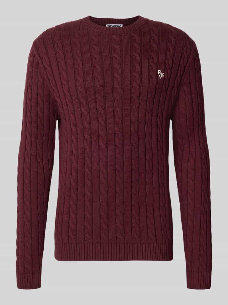 REVIEW Slim fit gebreide pullover van pure katoen met kabelpatroon