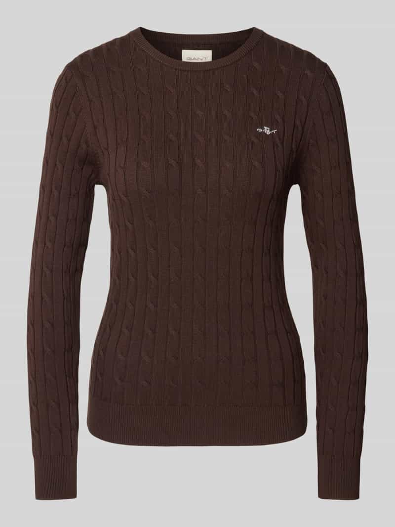 Gant Gebreide trui Stretch Cotton Cable C-Neck met logoborduursel op borsthoogte