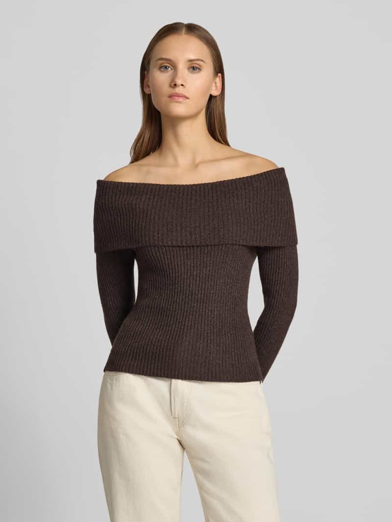 Only Pullover met carmenhals chocoladebruin gemêleerd, foto 3