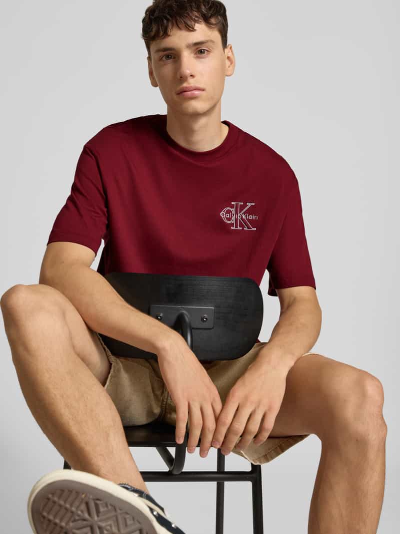 Calvin Klein Jeans Regular fit T-shirt met logostitching model 'Micro'