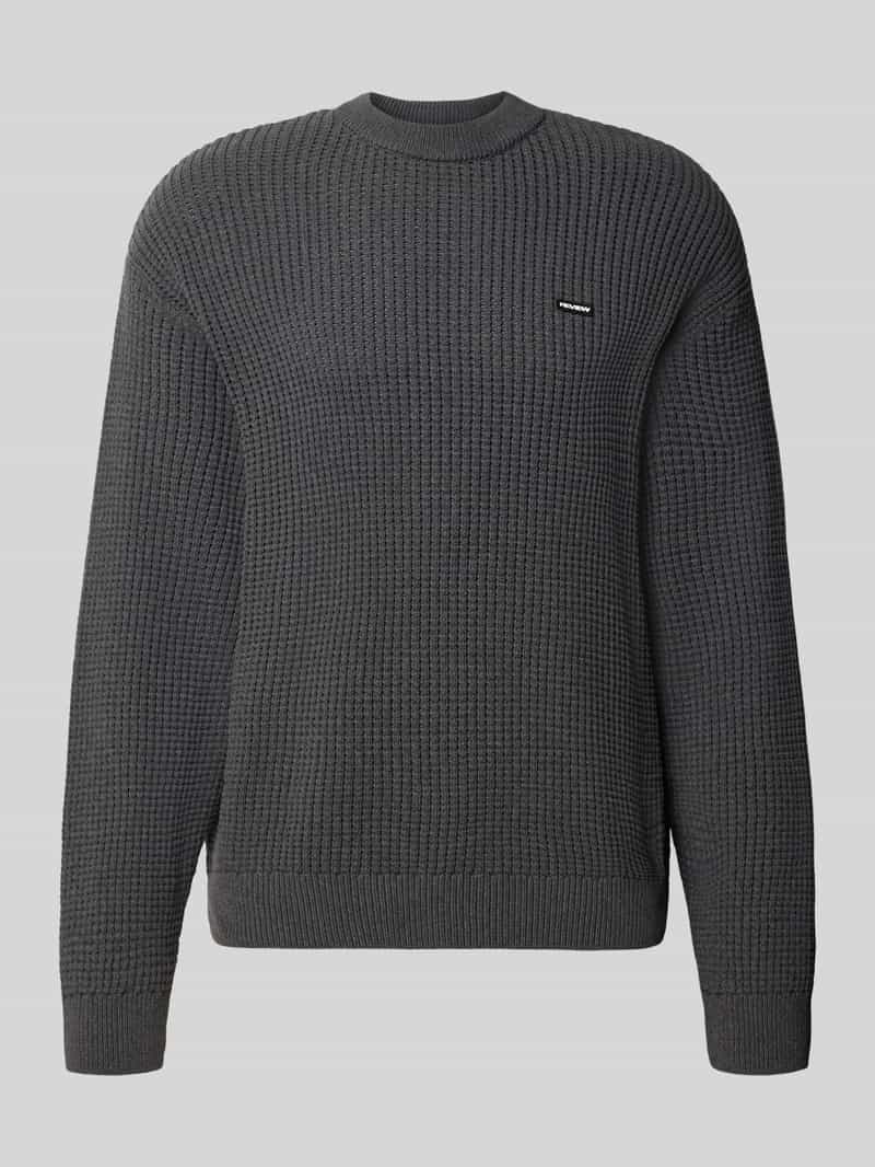 REVIEW regular fit gebreide trui van katoenmix met labelpatch