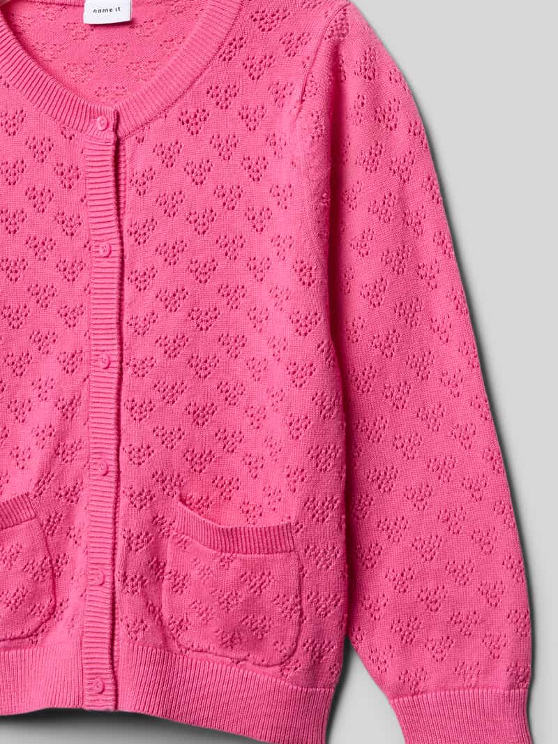 name it Regular fit gebreid jack met broderie anglaise model 'FELOTTE'