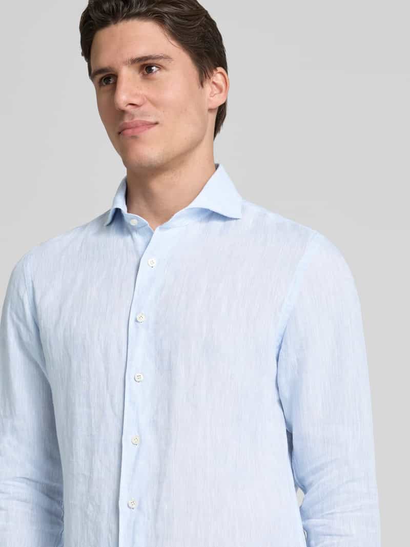 Profuomo Slim fit linnen overhemd met haaikraag